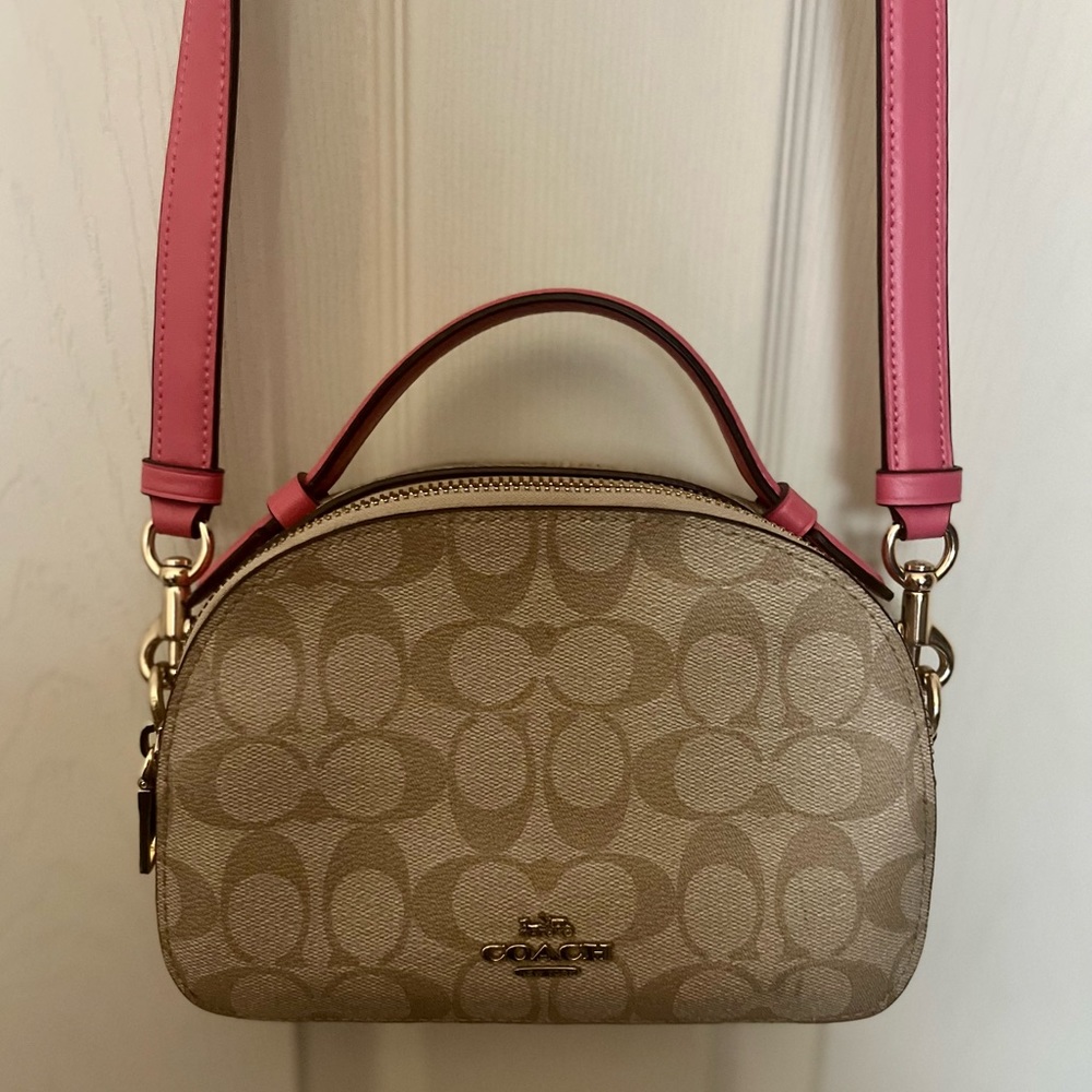 Coach Signature Crossbody Bag with Pink Strap